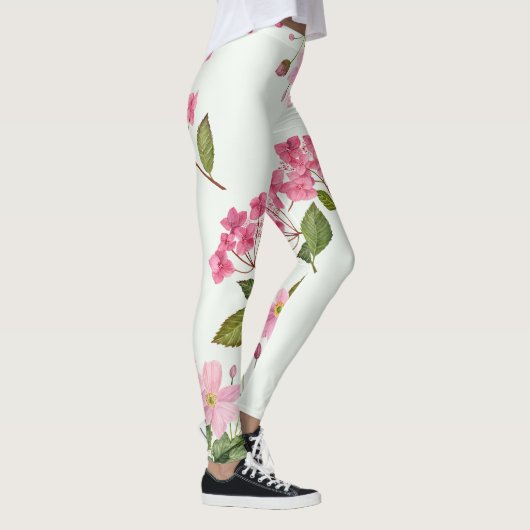 Waterverf Roze Hydrangea en Japans Anemone Leggings (Rechts)