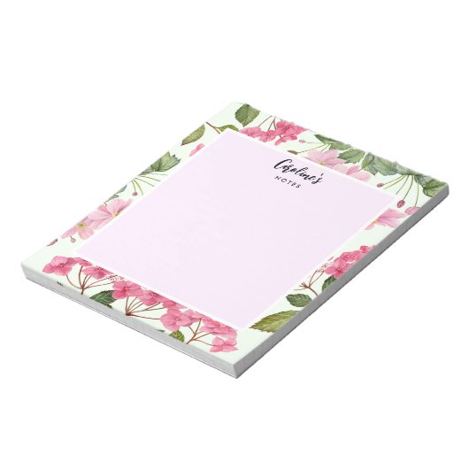 Waterverf Roze Hydrangea en Japans Anemone Notitieblok (Linkerzijde)