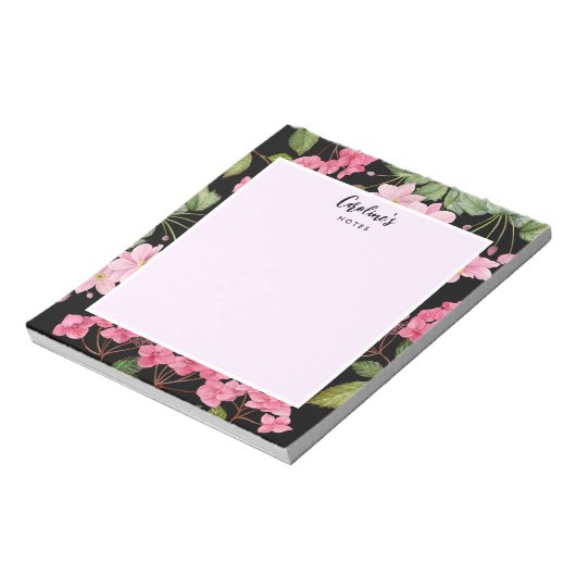 Waterverf Roze Hydrangea en Japans Anemone Notitieblok (Linkerzijde)