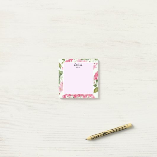 Waterverf Roze Hydrangea en Japans Anemone Post-it® Notes (Op bureau)