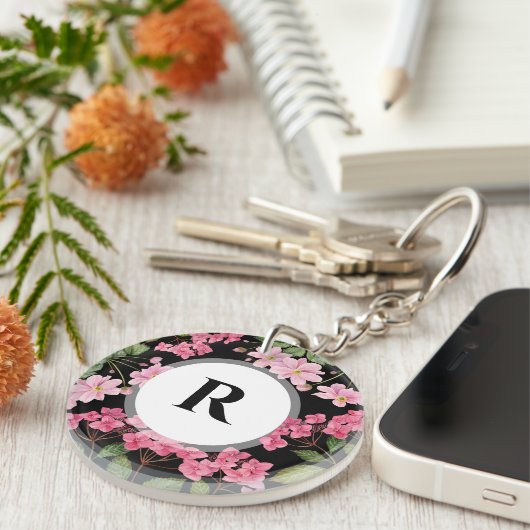 Waterverf Roze Hydrangea en Japans Anemone Sleutelhanger (Voorkant Rechts)