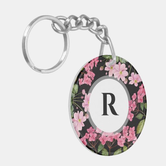 Waterverf Roze Hydrangea en Japans Anemone Sleutelhanger (Voorkant Links)