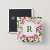 Waterverf Roze Hydrangea en Japans Anemone Vierkante Button 5,1 Cm (Voorkant /achterkant)