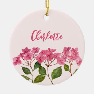 Waterverf Roze Hydrangea Lacecaps Bloemschilderij Keramisch Ornament