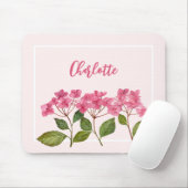 Waterverf Roze Hydrangea Lacecaps Bloemschilderij Muismat (Met muis)