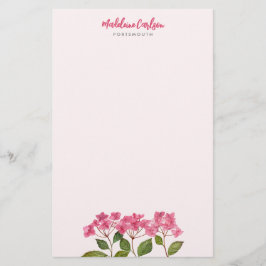 Waterverf Roze Hydrangea Lacecaps Bloemschildering Briefpapier