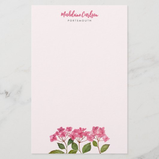 Waterverf Roze Hydrangea Lacecaps Bloemschildering Briefpapier (Voorkant)