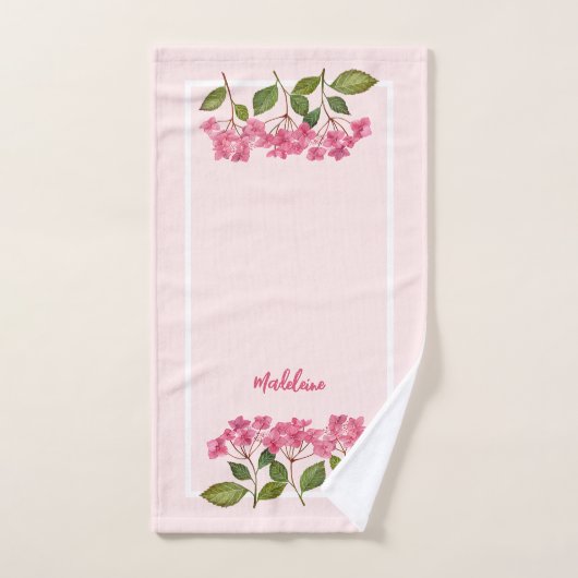Waterverf Roze Hydrangea Lacecaps Illustratie Bad Handdoek (Handdoek)