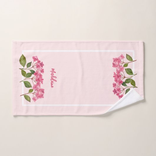 Waterverf Roze Hydrangea Lacecaps Illustratie Bad Handdoek (Handdoek)