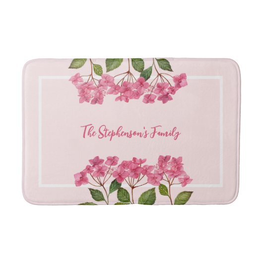 Waterverf Roze Hydrangea Lacecaps Illustratie Badmat (Voorkant)