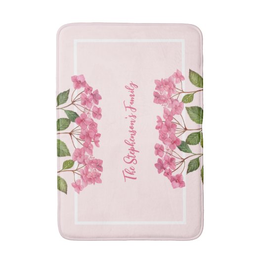 Waterverf Roze Hydrangea Lacecaps Illustratie Badmat (Voorkant Verticaal)