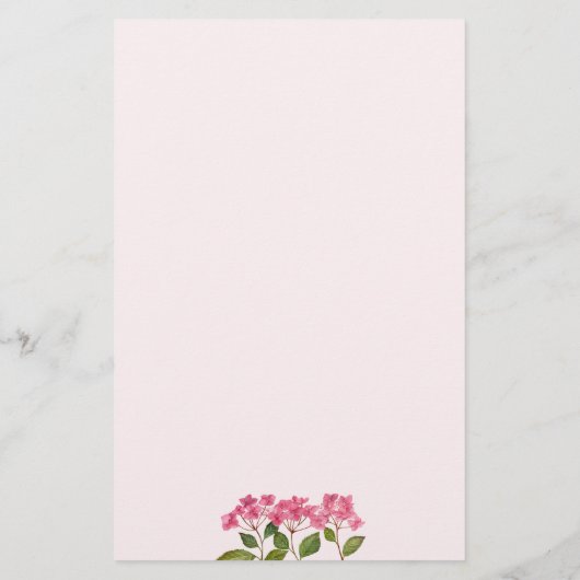 Waterverf Roze Hydrangea Lacecaps Illustratie Briefpapier (Achterkant)