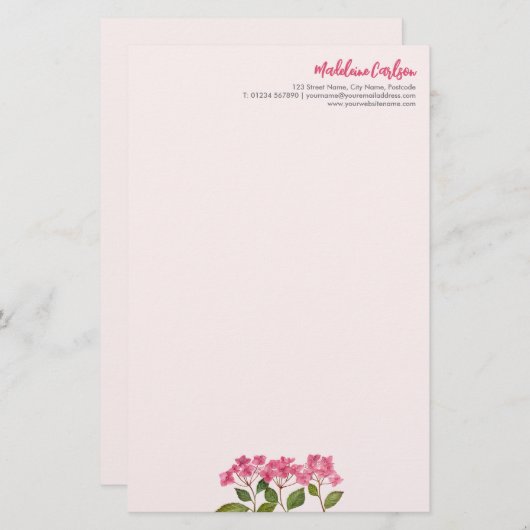 Waterverf Roze Hydrangea Lacecaps Illustratie Briefpapier