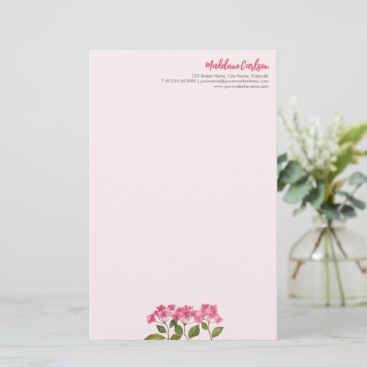 Waterverf Roze Hydrangea Lacecaps Illustratie Briefpapier (Staand voorkant)
