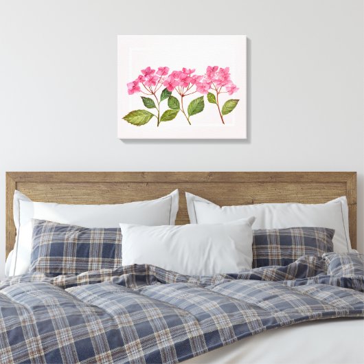Waterverf Roze Hydrangea Lacecaps Illustratie Canvas Afdruk (Insitu (Slaapkamer))