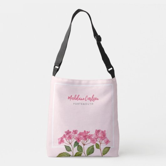 Waterverf Roze Hydrangea Lacecaps Illustratie Crossbody Tas (Achterkant)
