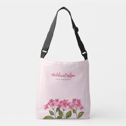 Waterverf Roze Hydrangea Lacecaps Illustratie Crossbody Tas (Voorkant)