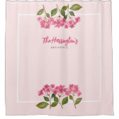 Waterverf Roze Hydrangea Lacecaps Illustratie Douchegordijn (Voorkant)