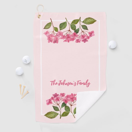 Waterverf Roze Hydrangea Lacecaps Illustratie Golfhanddoek (Insitu)
