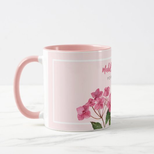 Waterverf Roze Hydrangea Lacecaps Illustratie Mok (Links)