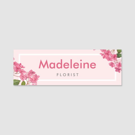 Waterverf Roze Hydrangea Lacecaps Illustratie Naamplaatje (Voorkant)