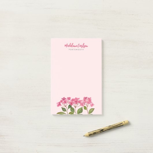 Waterverf Roze Hydrangea Lacecaps Illustratie Post-it® Notes (Op bureau)