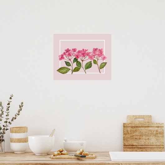Waterverf Roze Hydrangea Lacecaps Illustratie Poster (Keuken)