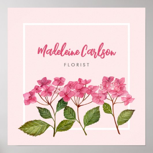 Waterverf Roze Hydrangea Lacecaps Illustratie Poster (Voorkant)