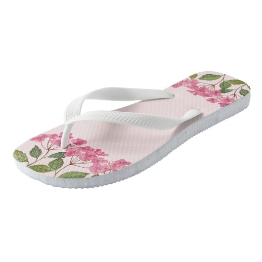 Waterverf Roze Hydrangea Lacecaps Illustratie Teenslippers (Schuin)