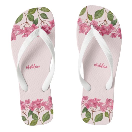 Waterverf Roze Hydrangea Lacecaps Illustratie Teenslippers (Voetbed)