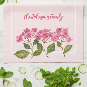 Waterverf Roze Hydrangea Lacecaps Illustratie Theedoek