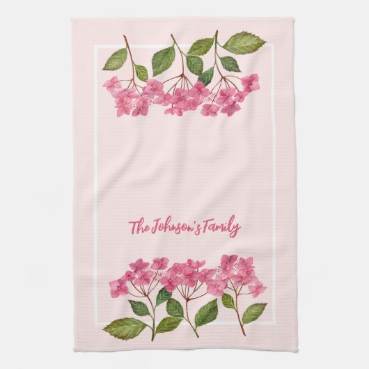 Waterverf Roze Hydrangea Lacecaps Illustratie Theedoek (Verticaal)