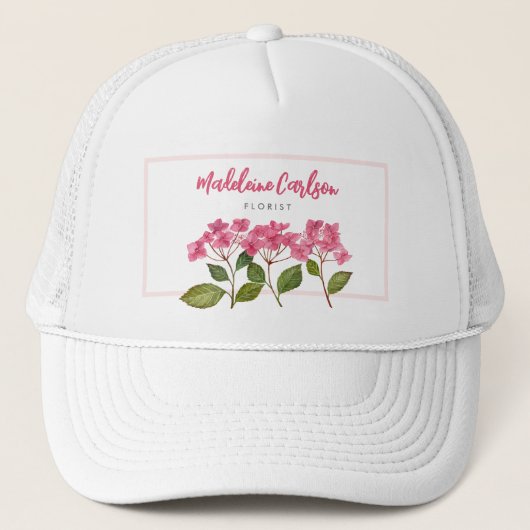 Waterverf Roze Hydrangea Lacecaps Illustratie Trucker Pet (Voorkant)