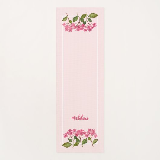 Waterverf Roze Hydrangea Lacecaps Illustratie Yogamat (Voorkant)