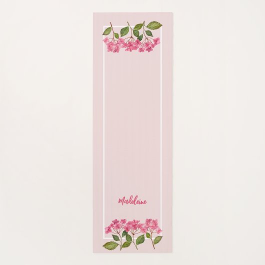 Waterverf Roze Hydrangea Lacecaps Illustratie Yogamat (Achterkant)