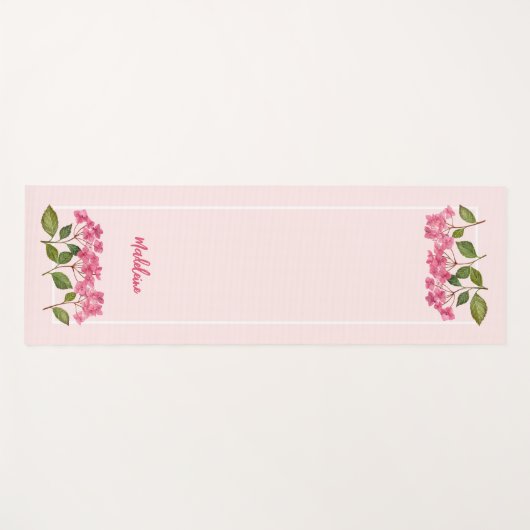 Waterverf Roze Hydrangea Lacecaps Illustratie Yogamat (Voorkant (horizontaal))