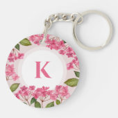 Waterverf Roze Hydrangea Lacecaps Monogram Sleutelhanger (Achterkant)