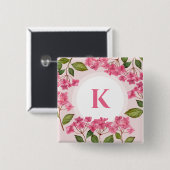 Waterverf Roze Hydrangea Lacecaps Monogram Vierkante Button 5,1 Cm (Voorkant /achterkant)