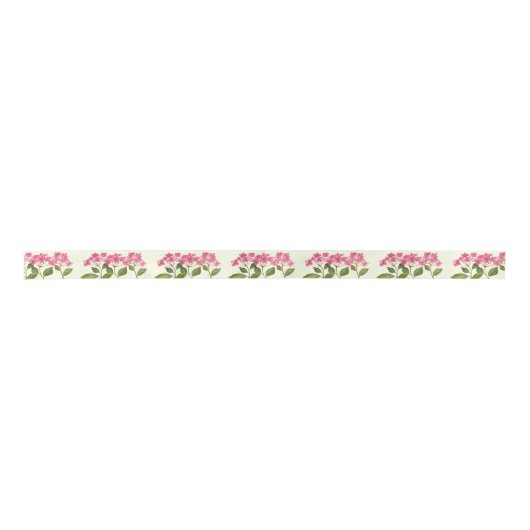 Waterverf Roze Hydrangea Lacecaps Patroon Satijnen Lint (Voorkant)