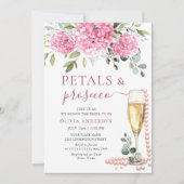 Waterverf Roze Hydrangea PETALS & Prosecco Kaart (Voorkant)