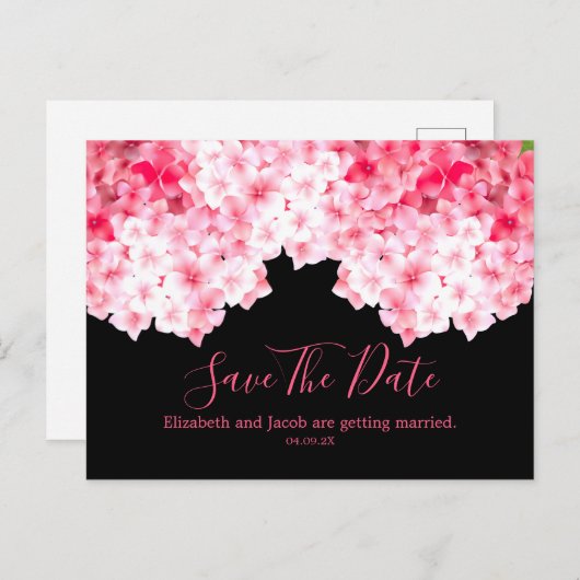 Waterverf Roze Hydrangea sparen de Datum Briefkaart (Voorkant / Achterkant)