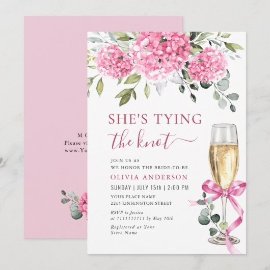 Waterverf Roze Hydrangea Vrijgezellenfeest Kaart (Voorkant / Achterkant)