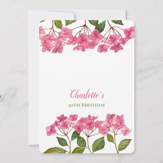 Waterverf Roze Hydrangeas Lacecaps Verjaardag Kaart (Achterkant)