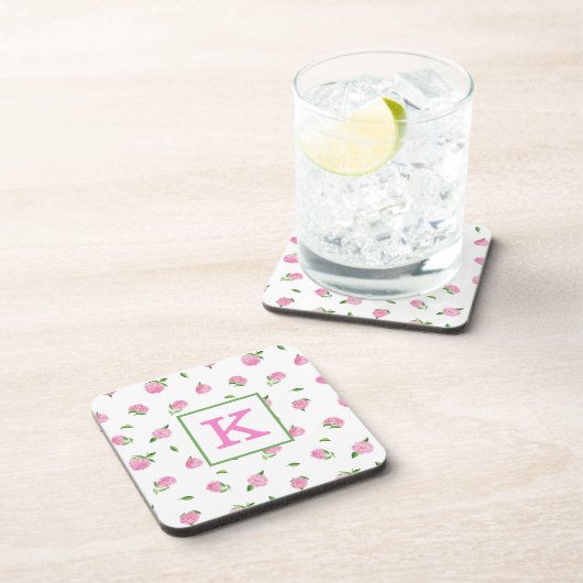 Waterverf Roze hydrangeas Monogram Bier Onderzetter (Rechterzijde)