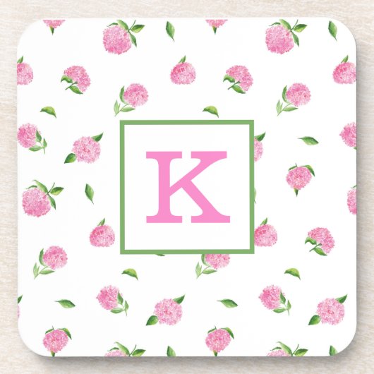 Waterverf Roze hydrangeas Monogram Bier Onderzetter (Voorkant)