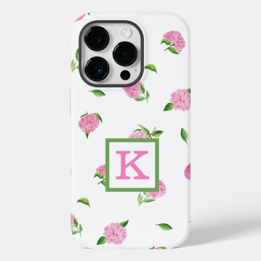 Waterverf Roze hydrangeas Monogram Case-Mate iPhone Case (Achterkant)