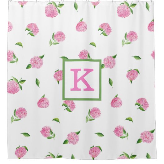 Waterverf Roze hydrangeas Monogram Douchegordijn (Voorkant)