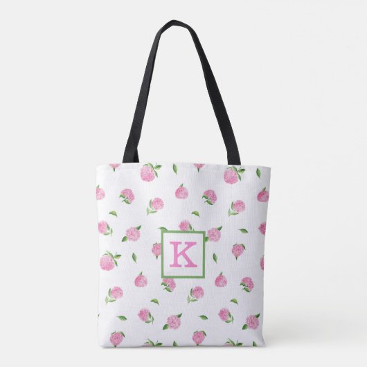 Waterverf Roze hydrangeas Monogram Tote Bag (Achterkant)