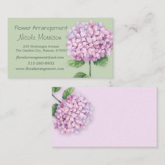 Waterverf roze Hydrangebloem Visitekaartje (Voorkant / Achterkant)