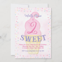 Waterverf Roze Ice Cream Cone 2e Verjaardags Meisj Kaart